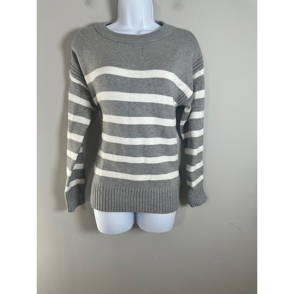 Philosophy Republic Clothing Gray White Striped Crew Neck Pullover Sweater M